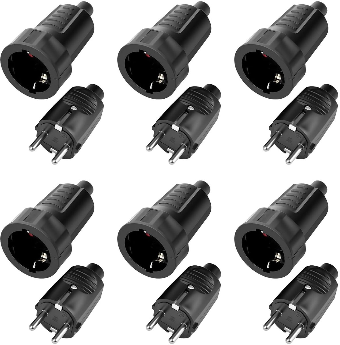 Schuko stekker koppeling set 6 paar - rubber - waterdicht - ideaal voor buitengebruik - ShopVlot