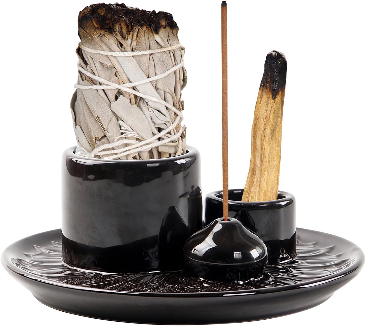 Incense bowl 4-in-1 - keramisch - asopvangschotel - ideaal voor wierookstokjes - ShopVlot