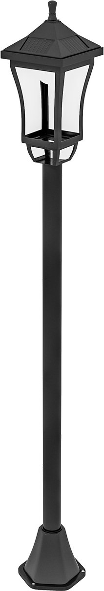 LED-tuinlamp op zonne-energie – 15 cm lang × 15 cm breed × 127 cm hoog, met lichtsensor, warm wit LED-licht – zwart