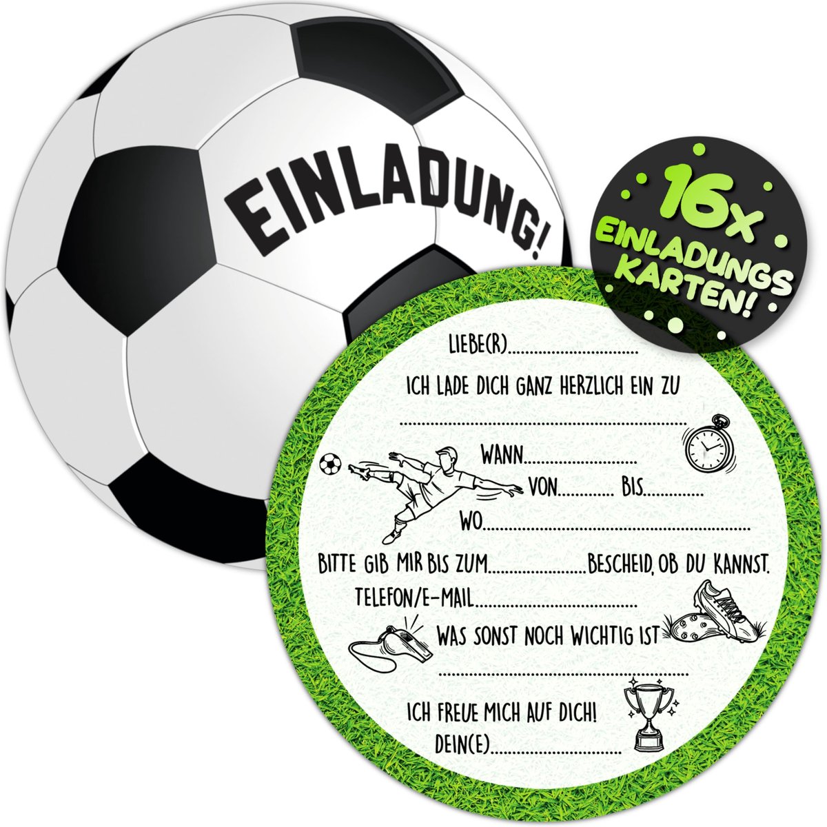 Voetbaluitnodigingskaarten 12 stuks - Kinderen - Verjaardagsvoetbal - Ideaal voor voetbalfeestjes - ShopVlot