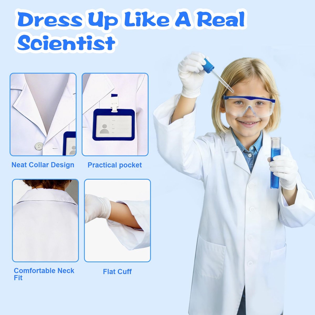 Laboratoriumjas voor kinderen - L - Wit - Inclusief accessoires - Perfect voor school en Halloween - ShopVlot