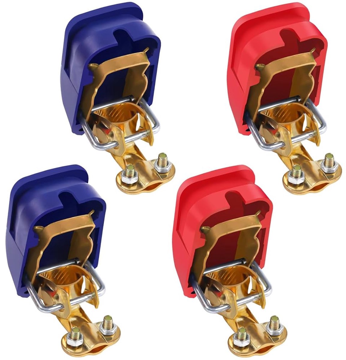 Accuklemmen 12 V - 2 paar snelklemmen - rood en blauw - ideaal voor auto en motor - ShopVlot