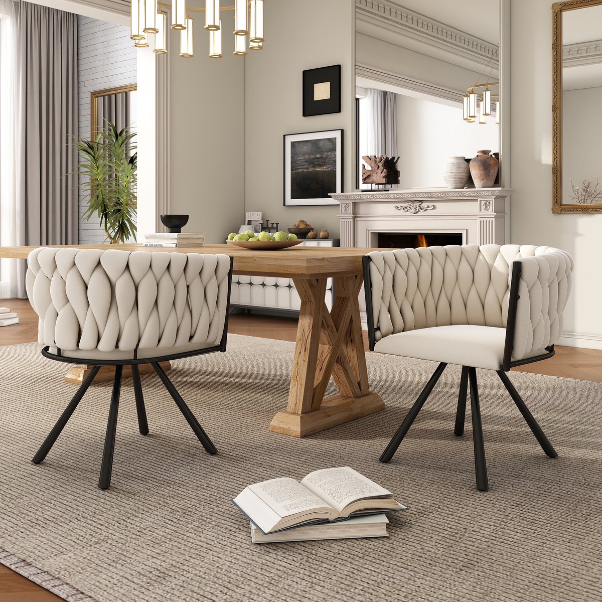 Zubaliya Eetkamerstoel 2-delig 62x60x57 cm - Draaistoel Met 360° Rotatie En Metalen Onderstel Velvet Beige
