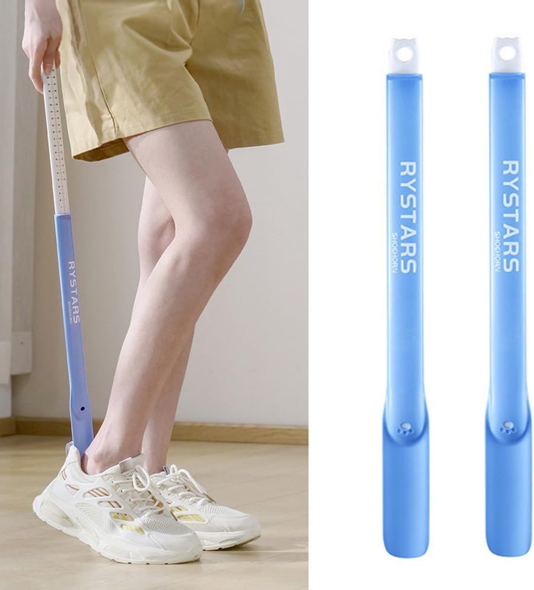 Schoenlepel 43 cm - telescopisch - crèmewit en blauw - comfortabel gebruik voor iedereen - ShopVlot