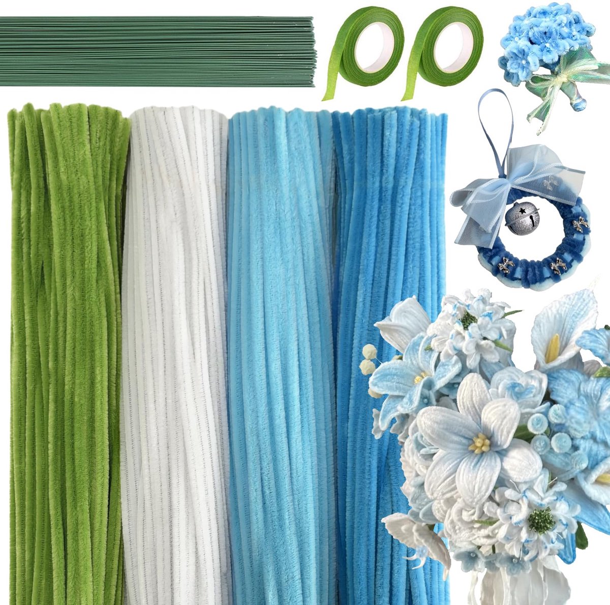 Pijpenreiniger 30 cm - 422 stuks - groen, wit, blauw - ideaal voor knutselprojecten - ShopVlot