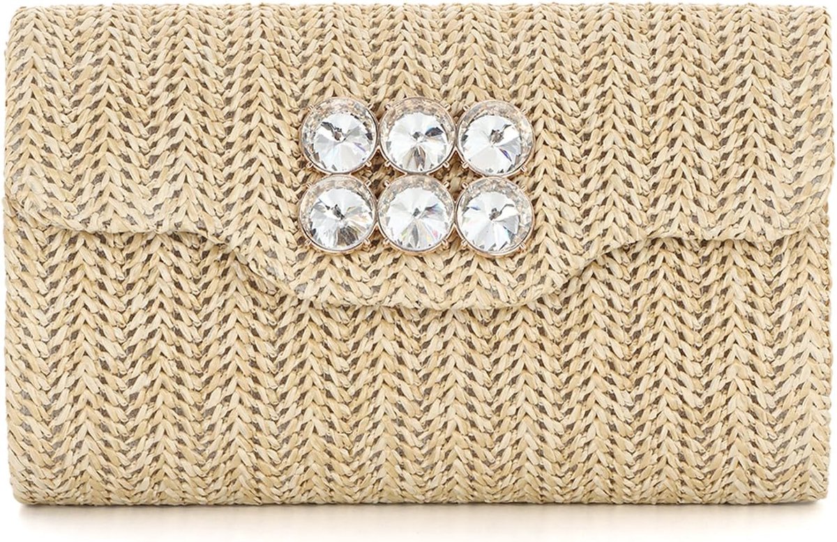 Clutch tas dames - raffia - met diamant - perfect voor feesten - ShopVlot