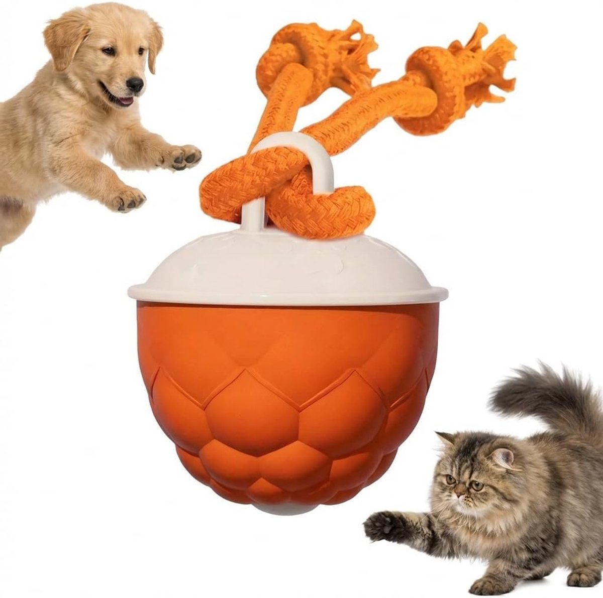 Claoner Interactieve hondenbal - Automatisch rollend met touwen - Aanraakgeactiveerd - Stuiterend - Oplaadbaar - Voor alle honden - Oranje