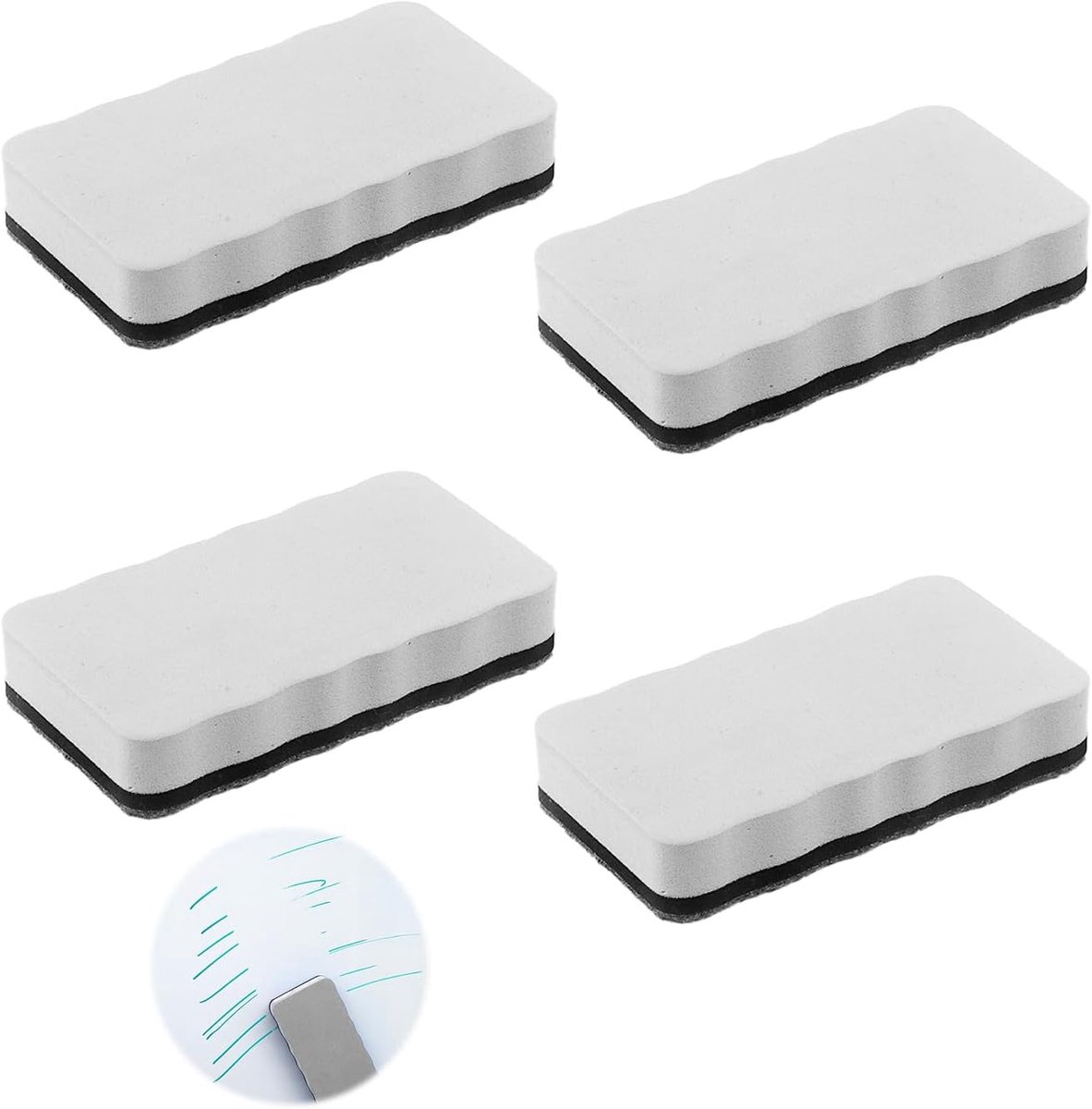 Whiteboard spons 4-pack - 10,2 x 5,5 x 2 cm - magnetisch - effectief voor het schoonmaken van whiteboards - ShopVlot