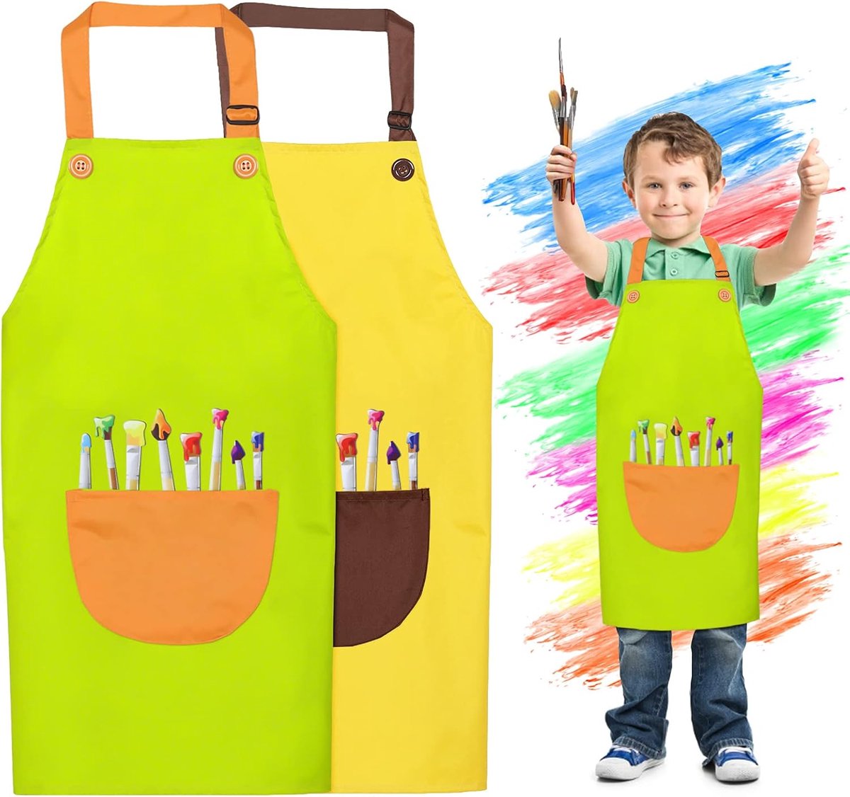 Kinderschort 2 stuks - verstelbaar met zakken - voor knutselen en koken - geschikt voor jongens en meisjes - ShopVlot