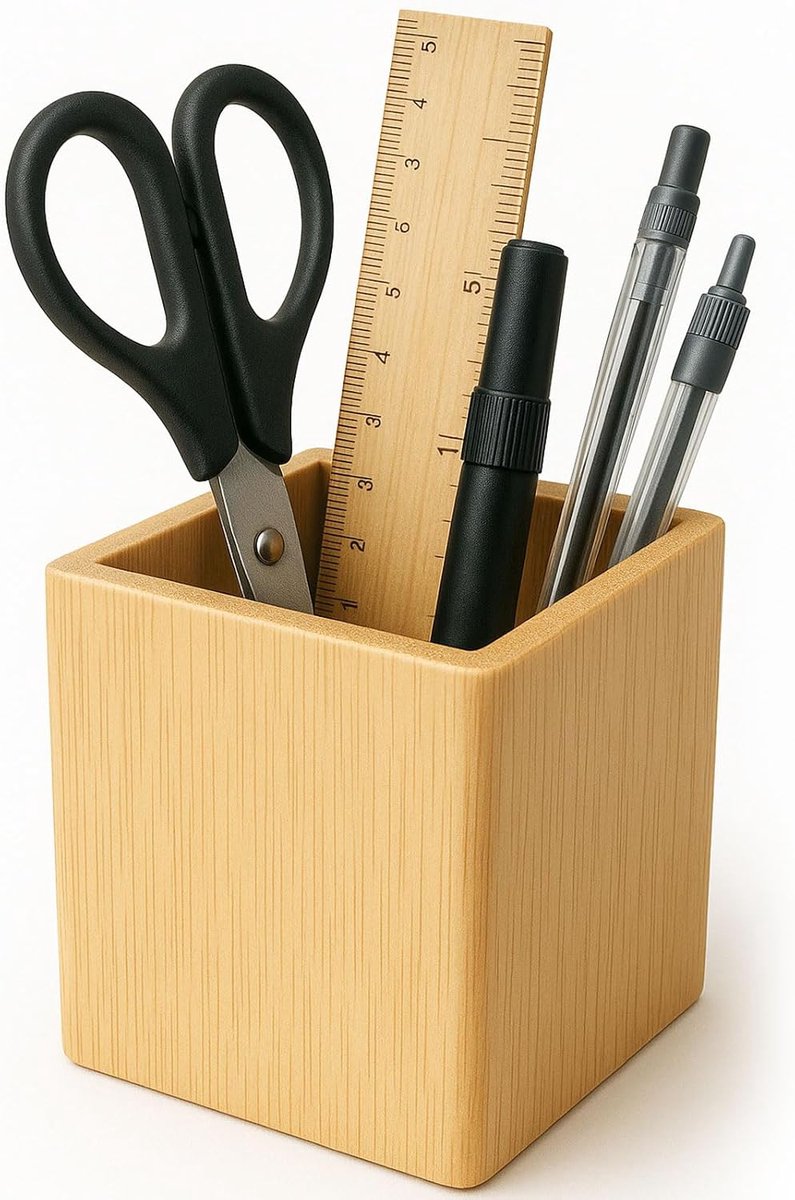Houten pennenhouder 8 x 8 x 10 cm - massief hout - met pennenorganizer - perfect voor kantoor - ShopVlot
