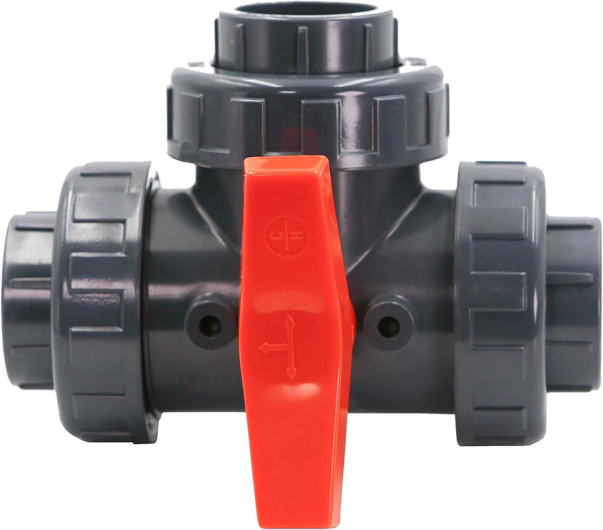 3-weg PVC kogelklep 1 1/2 inch - grijs PVC-U - werkdruk 16 bar - ideaal voor zwembadinstallaties - ShopVlot
