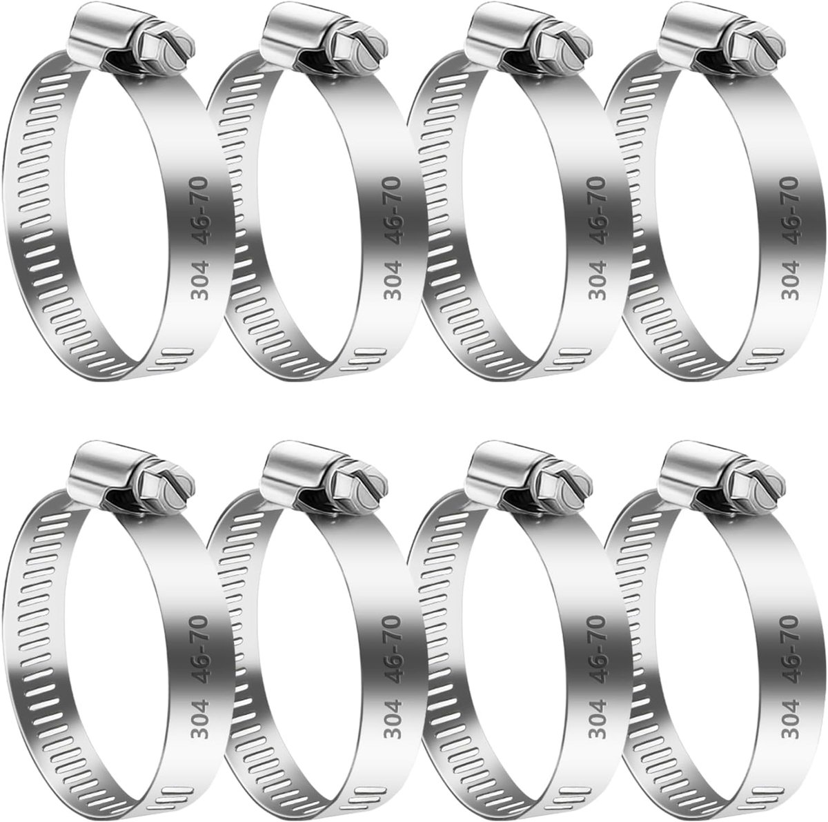 Slangenklemmen 8 stuks 46-70mm - roestvrij staal - eenvoudig verstelbaar - ideaal voor leidingen - ShopVlot