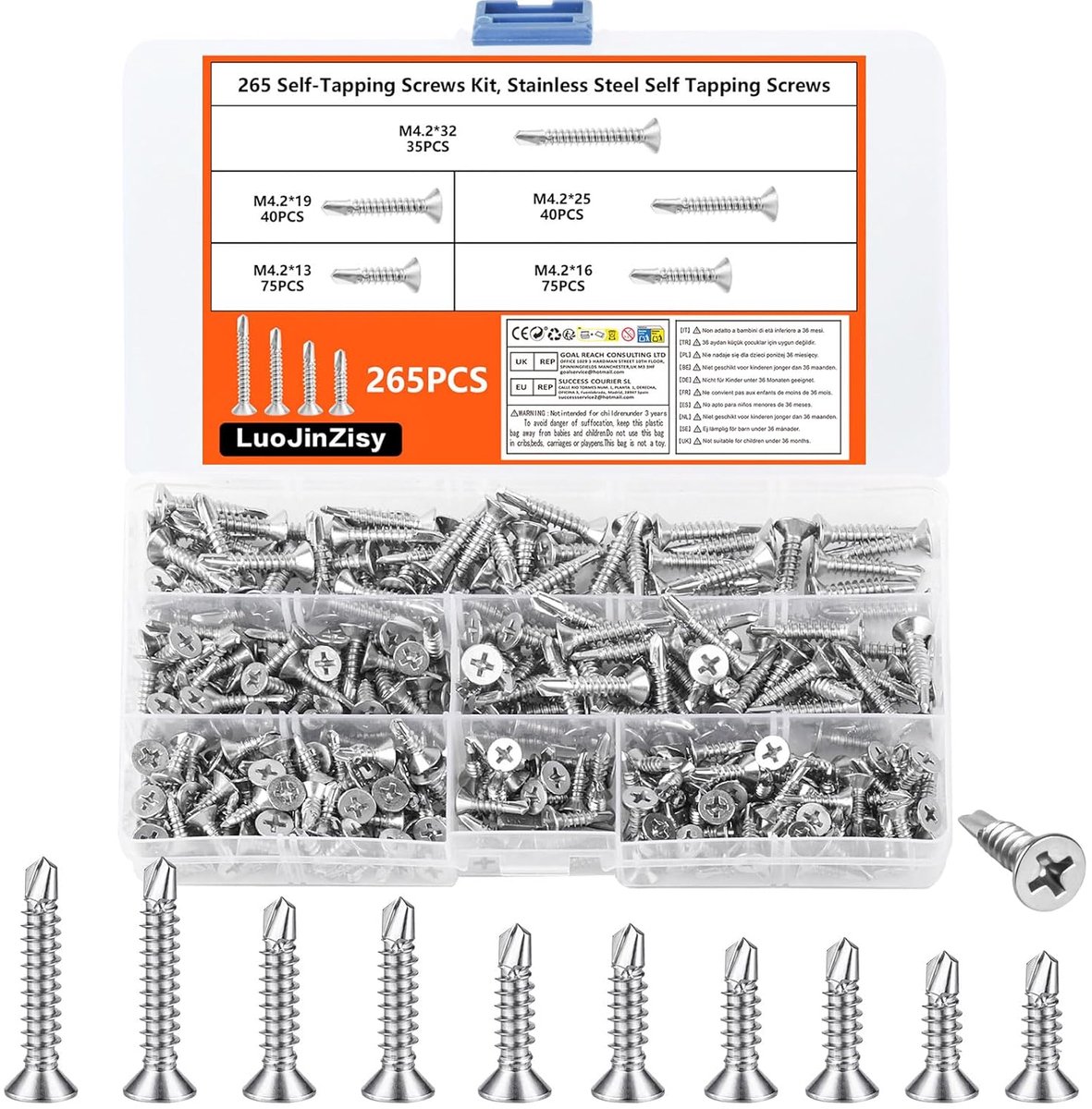Metalen zelfborende schroef M4.2 - 265 stuks - verzonken kopschroef - voor metaal en kunststof - ShopVlot