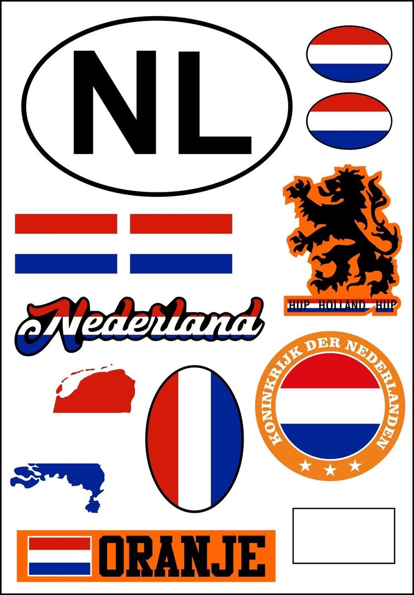 Stickerblad Nederland - 11-delige vlaggen set - hoogwaardig vinyl - versier je auto of motor - ShopVlot