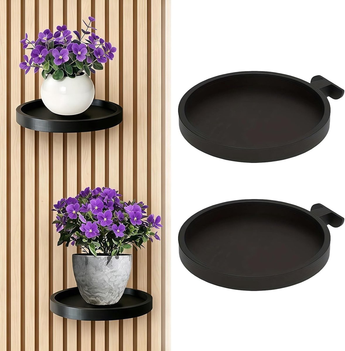 Plantenhouder voor akoestische panelen - zwart rond - zonder boren - eenvoudig te monteren - ShopVlot