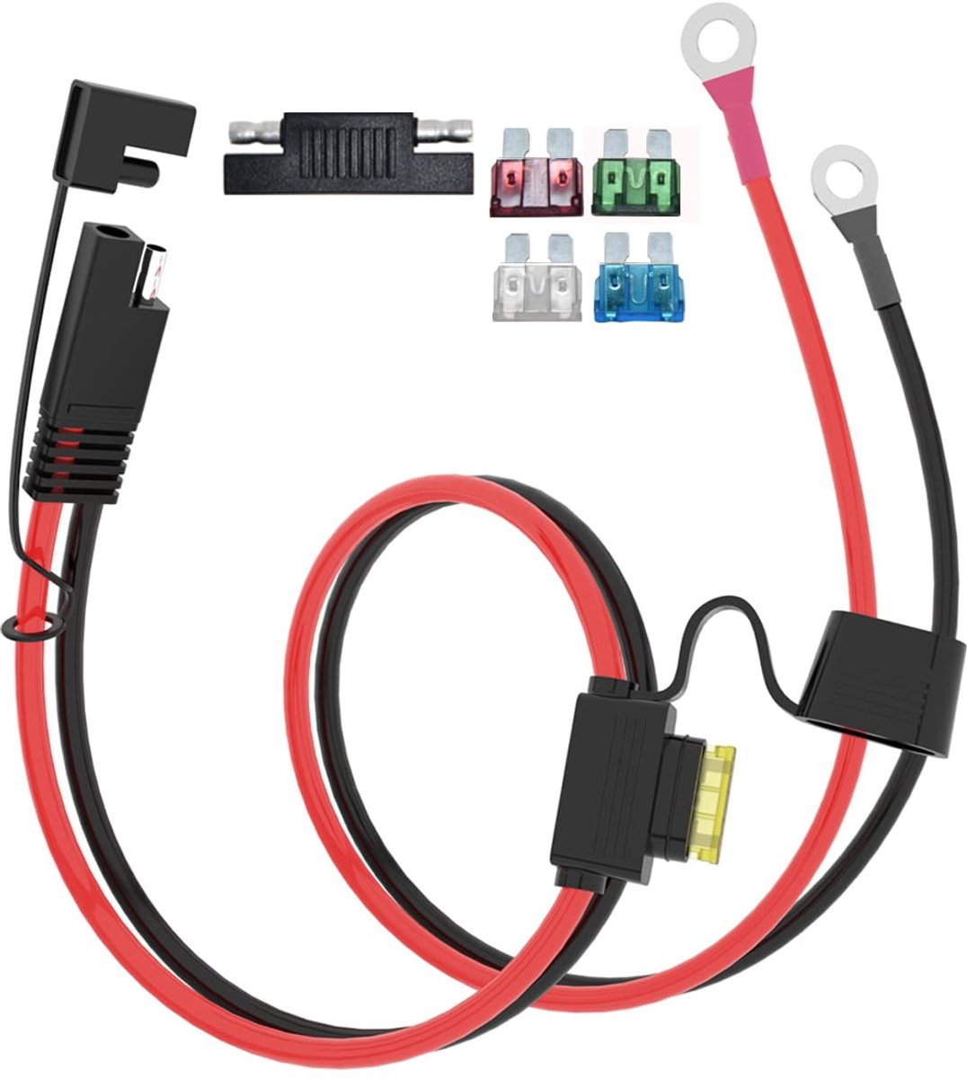 SAE 10 AWG Accu Aansluitkabel - O Ring Klem - 5 Zekeringen - Geschikt voor Zonne-energie Generatoren - ShopVlot