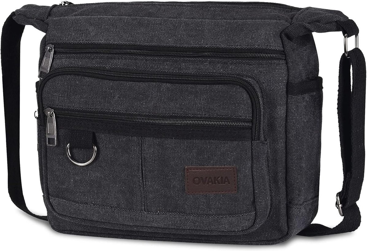 Messenger Bag Medium - Retro zwart - Schoudertas met rits - Ideaal voor dagelijks gebruik - ShopVlot