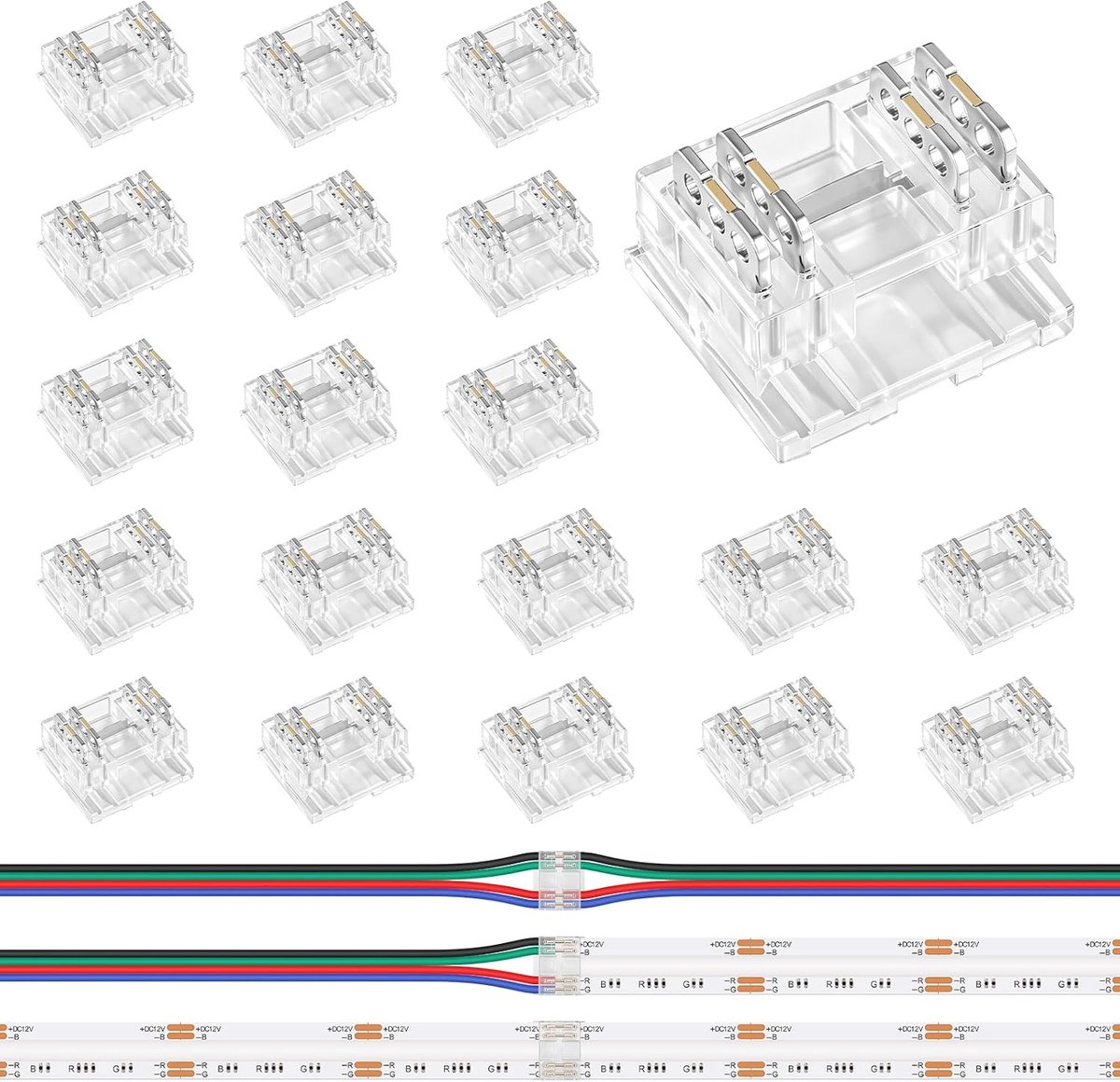 Ledstrip connector 10 mm - 4-polig - soldeervrij - eenvoudig kleurveranderende RGB verbinding - ShopVlot