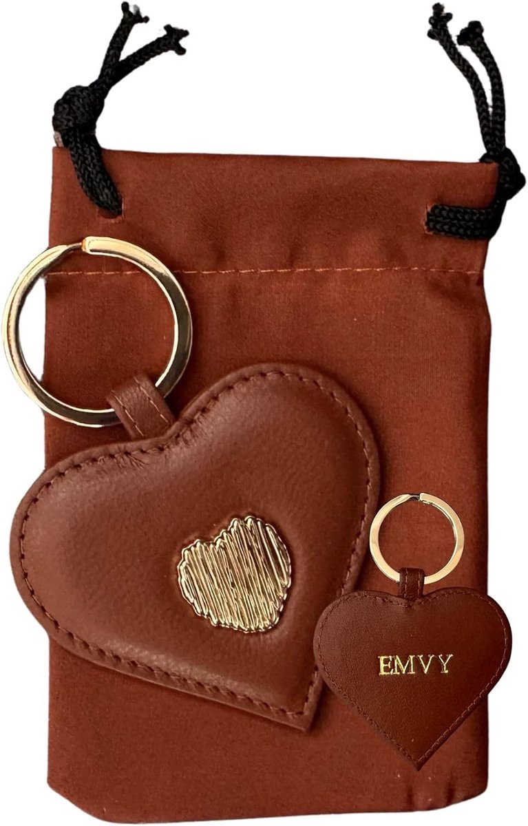 Sleutelhanger hart echt leer - hartvormig met gouden detail - inclusief geschenk stofzak - perfect als cadeau - ShopVlot