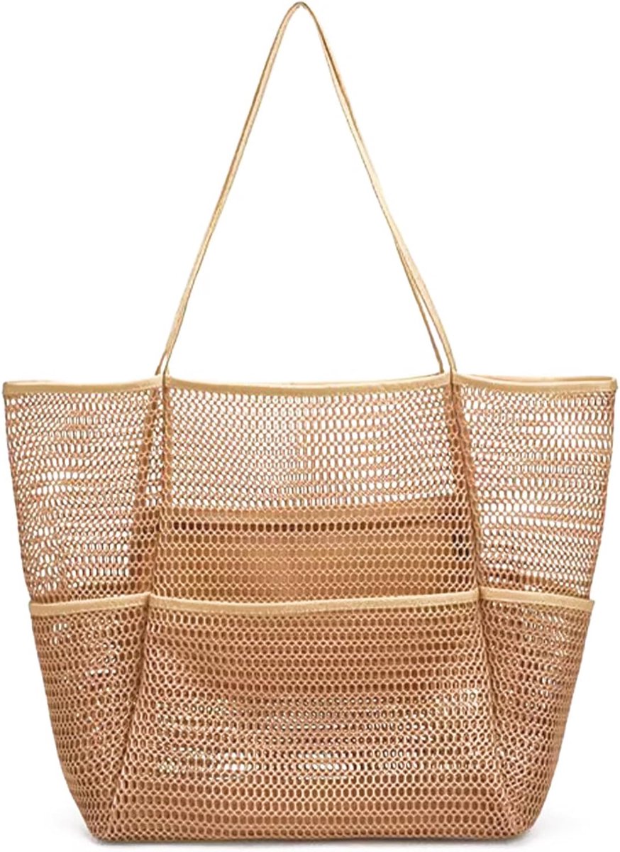 Beach Bag XXL - Bruin Net - Ruimte voor het hele gezin - Perfect voor een dagje strand - ShopVlot