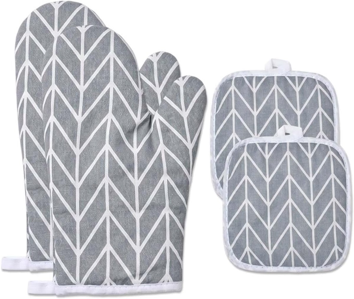 Ovenhandschoenen met pannenlappen - katoenen set - antislip - hittebescherming voor koken - ShopVlot