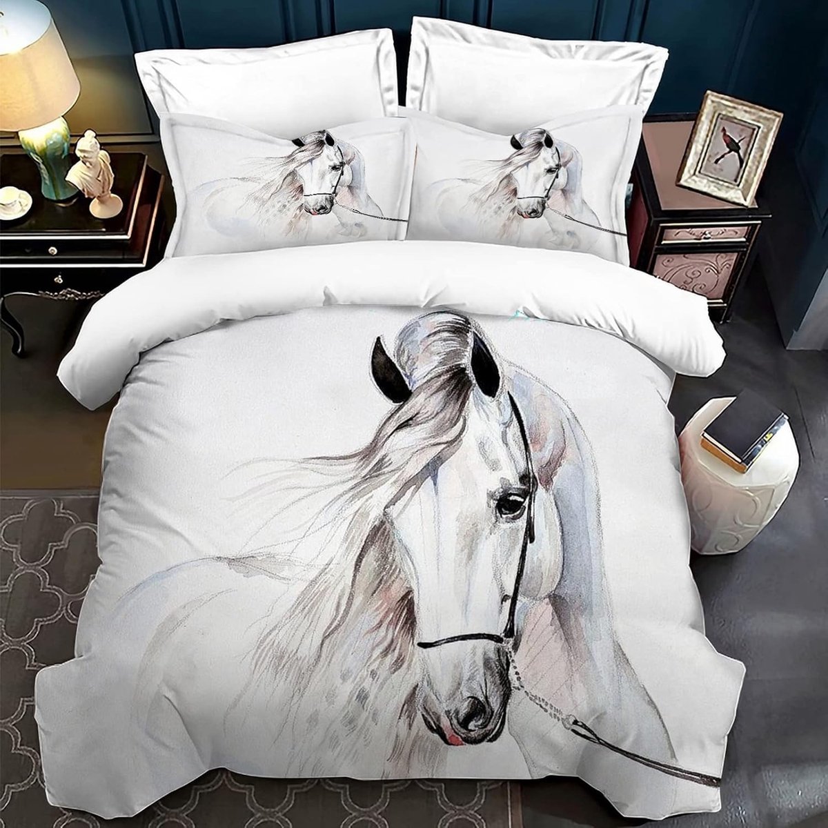 Beddenset voor paarden 3D print - Kinderbedding set 135 x 200 cm - Microvezel dekbedovertrek met rits - ShopVlot