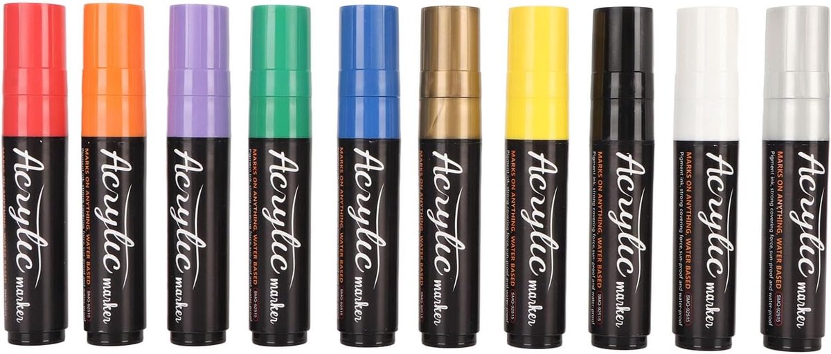 Acrylverf Marker Set 15mm - 10 Kleuren - Vezeltip - Ideaal voor Schilderen en Decoreren - ShopVlot