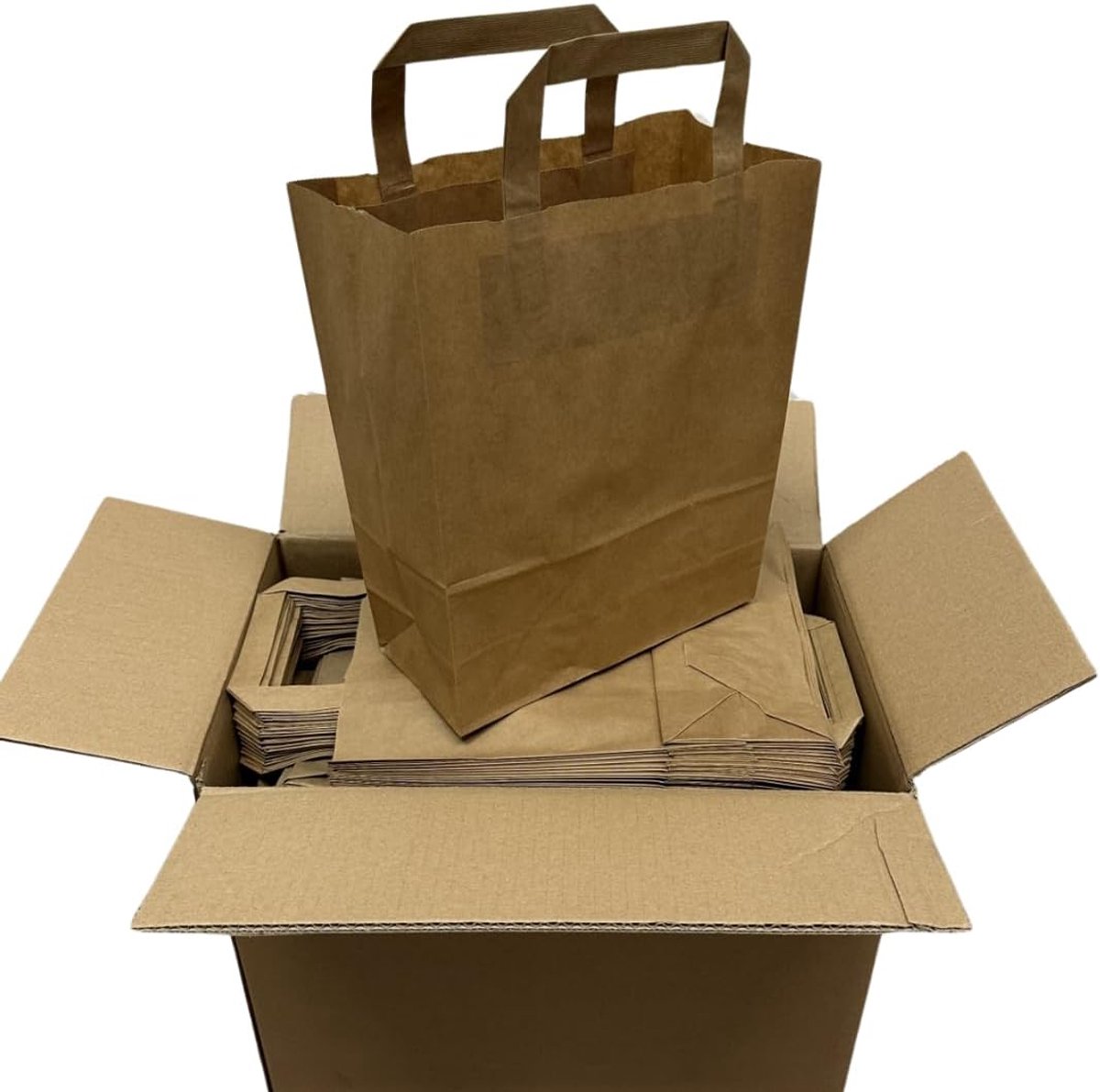 Papieren draagtas 22 x 10 x 28 cm - bruin - milieuvriendelijk - ideaal voor winkelen - ShopVlot