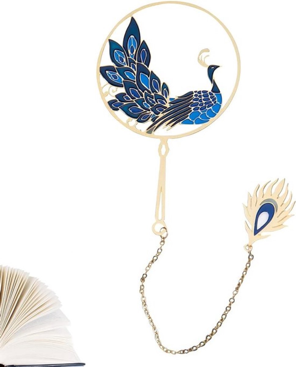Metalen boekenlegger met pauwen design en kwastjes, stijlvolle bladwijzer als leuk cadeau voor lezers, dames, vrienden en studenten bij afstudeerfeest