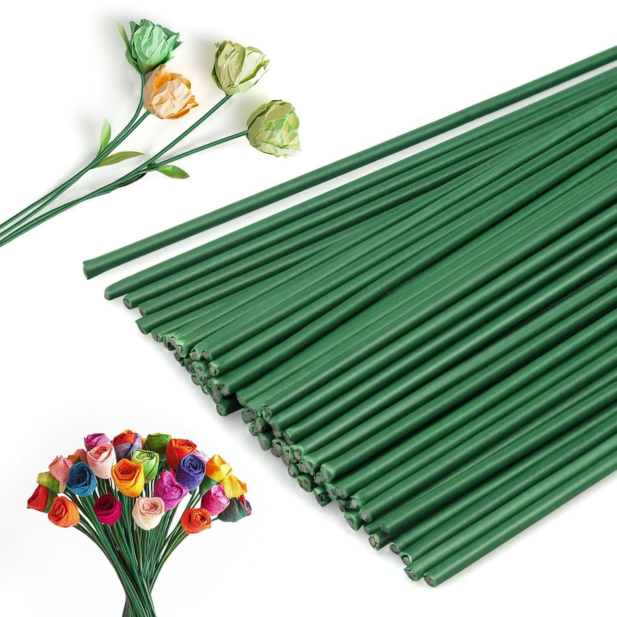 KZQ 50-delige groene bloemendraadstelen - 2 gauge voor kransen en papierbloemen - Stevig en buigzaam - Geschikt voor bloemstukken en knutselwerk - Groen