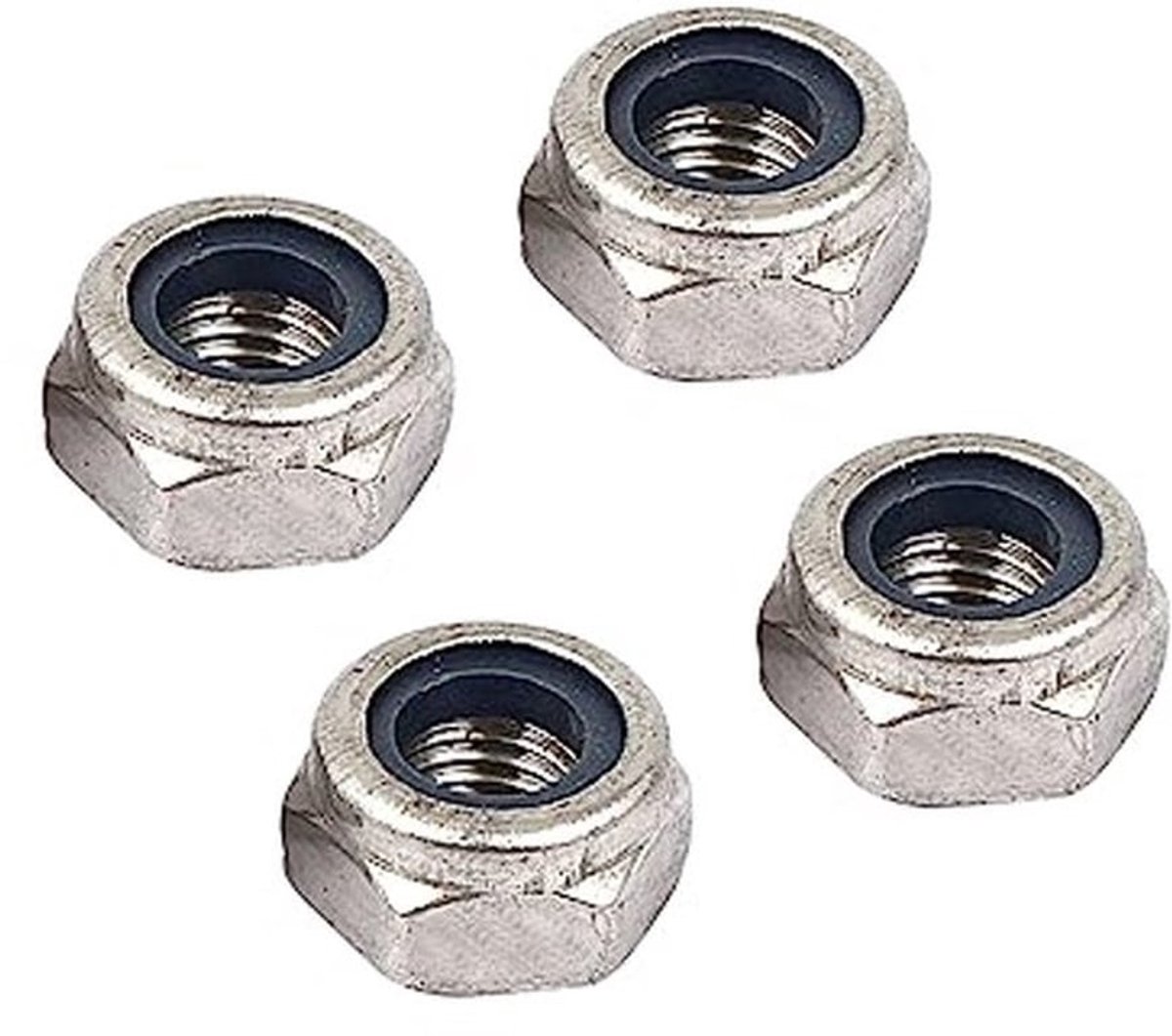Zeskantige borgmoeren (M10 x 1,25 mm) 4 stuks 304 roestvrij staal nylon ingevoegd zelfdichtende moer - voor auto garage scheepsmechanische apparatuur zilverkleurig