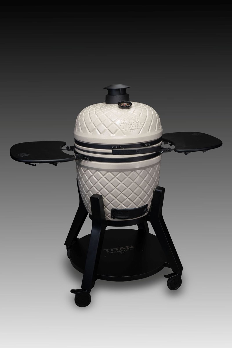Titan Kamado 22 Inch Keramische Barbecue - Sandstone Beige - Houtskool BBQ - Compleet geleverd incl. Divide & Conquer System, Heat Deflectors & Regenhoes