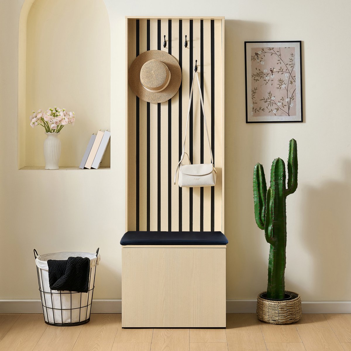MODENUIT Garderobemeubel - Met Zitbank En Schoenopberging - Hal En Slaapkamer - MDF - Houtkleur - 61x35x179,5 Cm