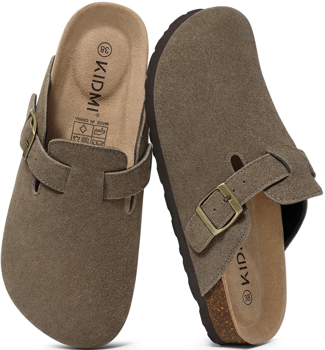 Homaxy - Unisex Clogs - Koe suède- Houten clogs – notenkleur - 41- Geschikt voor een voetlengte van 25,5 cm