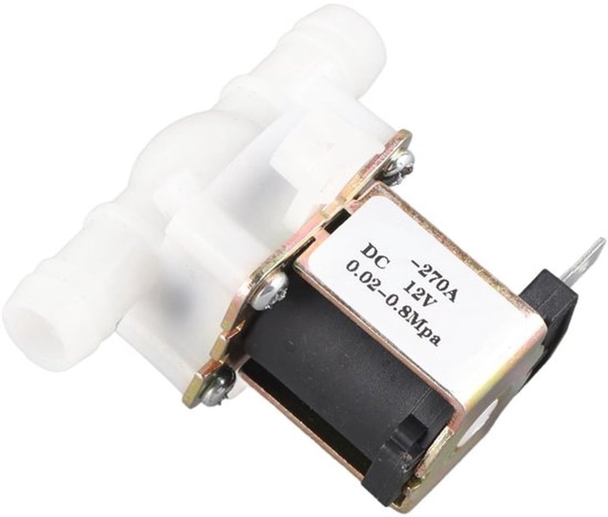 N/C-solenoïdeklep, DC12V OD12mm elektromagnetische klep, massief kunststof en metaal, vochtbestendig en corrosiebestendig waterinlaatstroomschakelaar