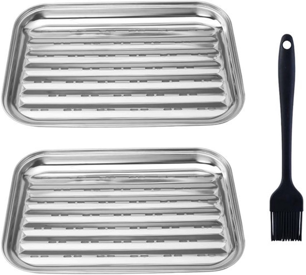 2 grillplaten, 1 siliconenborstel, grillpan met geperforeerd oliefilter, vierkante grillplaat, buitengereedschap