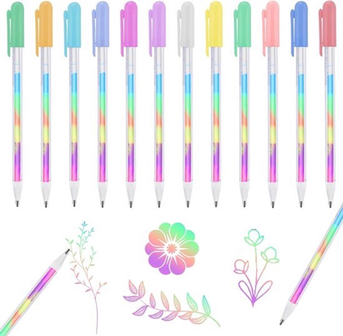6 Gekleurde Regenboog Balpen Set Magic Neon Gel Inkt Pennen Kawaii 0.8 mm - Multicolor Pen voor Volwassenen Kleurboeken Tekening Doodle Ambachten Scrapbooking Journal (12)