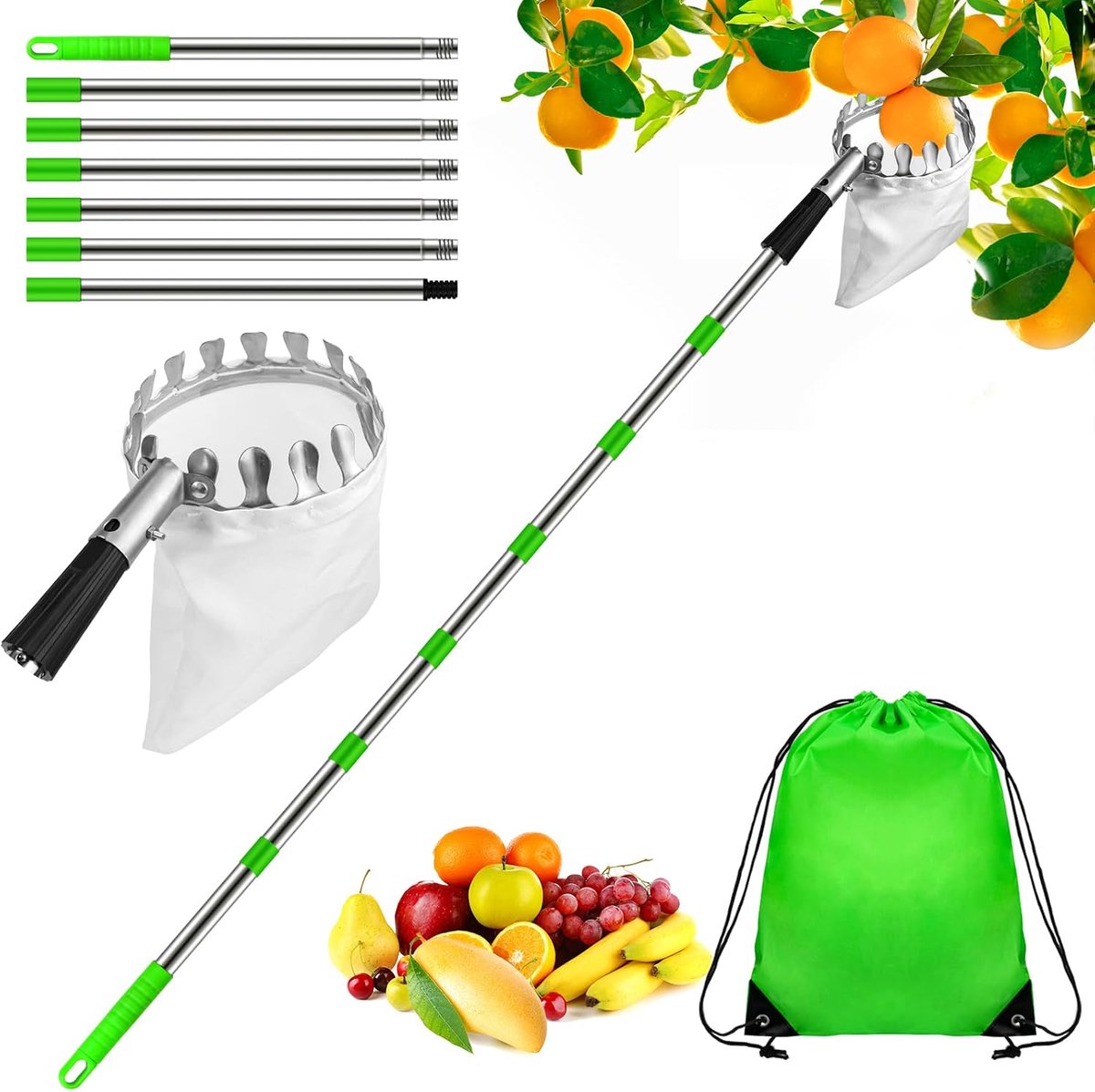 KZQ Telescopische fruitplukker 4 meter met opbergzak - Eenvoudig te monteren - Geschikt voor appels sinaasappels kersen en ander fruit - Stevig en lichtgewicht - Blauw