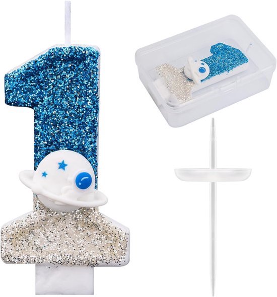 Ruimte Thema Verjaardagscadeau - Glanzende Astronaut Nummer Kaars - Ruimtevaart Alien Taart Topper - Perfecte Universum Raket Ruimtevaartuig Taart Decoraties en Feest Favorieten (Nummer 1)
