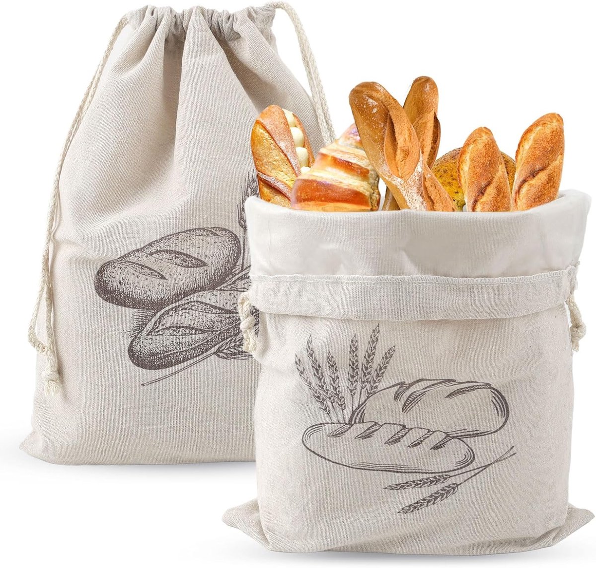 Linnen broodzakken 30 x 40 cm - met TPU binnenfilm - herbruikbaar - houdt brood vers - ShopVlot