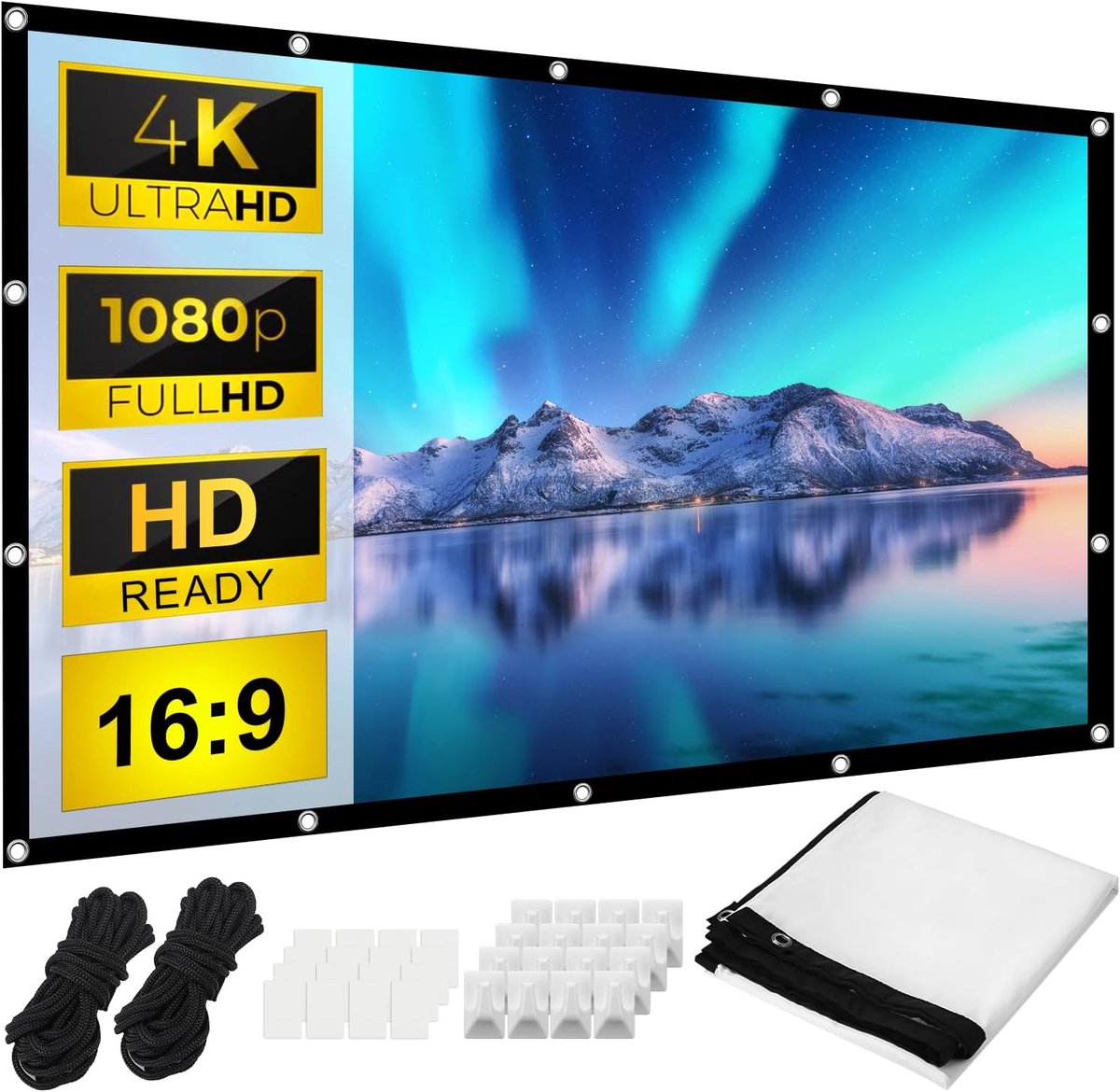 Projectiescherm 100" - 16:9 4K HD - Vouwbaar en wasbaar - Ideaal voor thuisbioscoop - ShopVlot