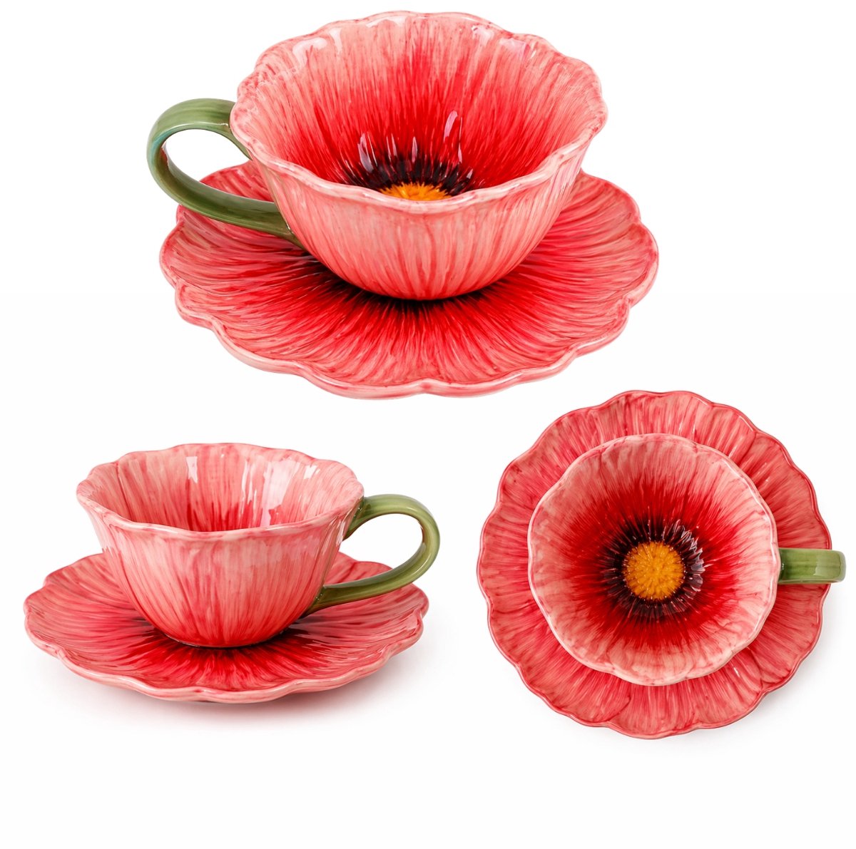 Merkloos Merkloze Keramische Bloem Mok met Schotel - 300ml Decoratief