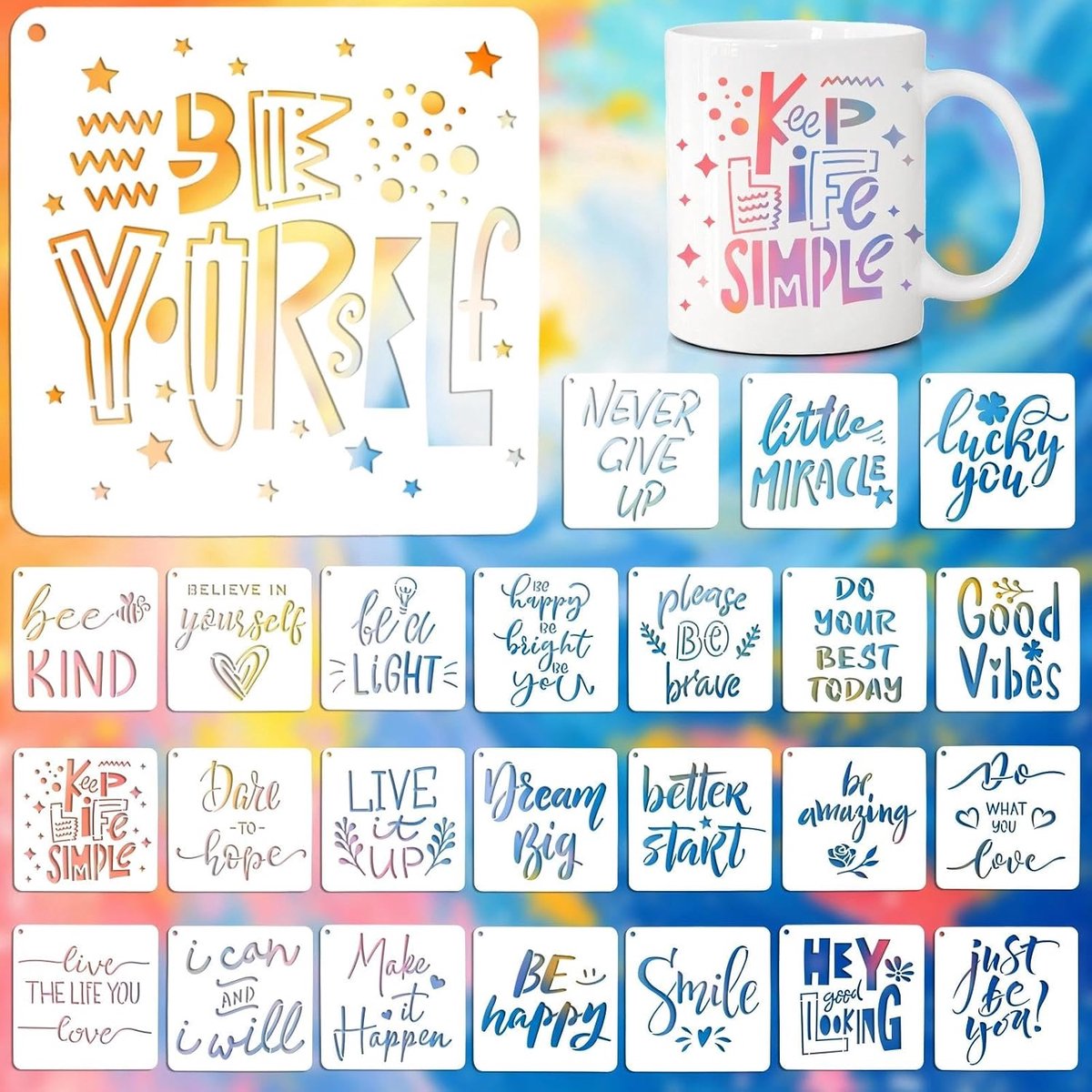 Schildertemplates Motivatie Woorden - 25 Stuks Herbruikbaar - Flexibel PET - Persoonlijke Decoratie - ShopVlot
