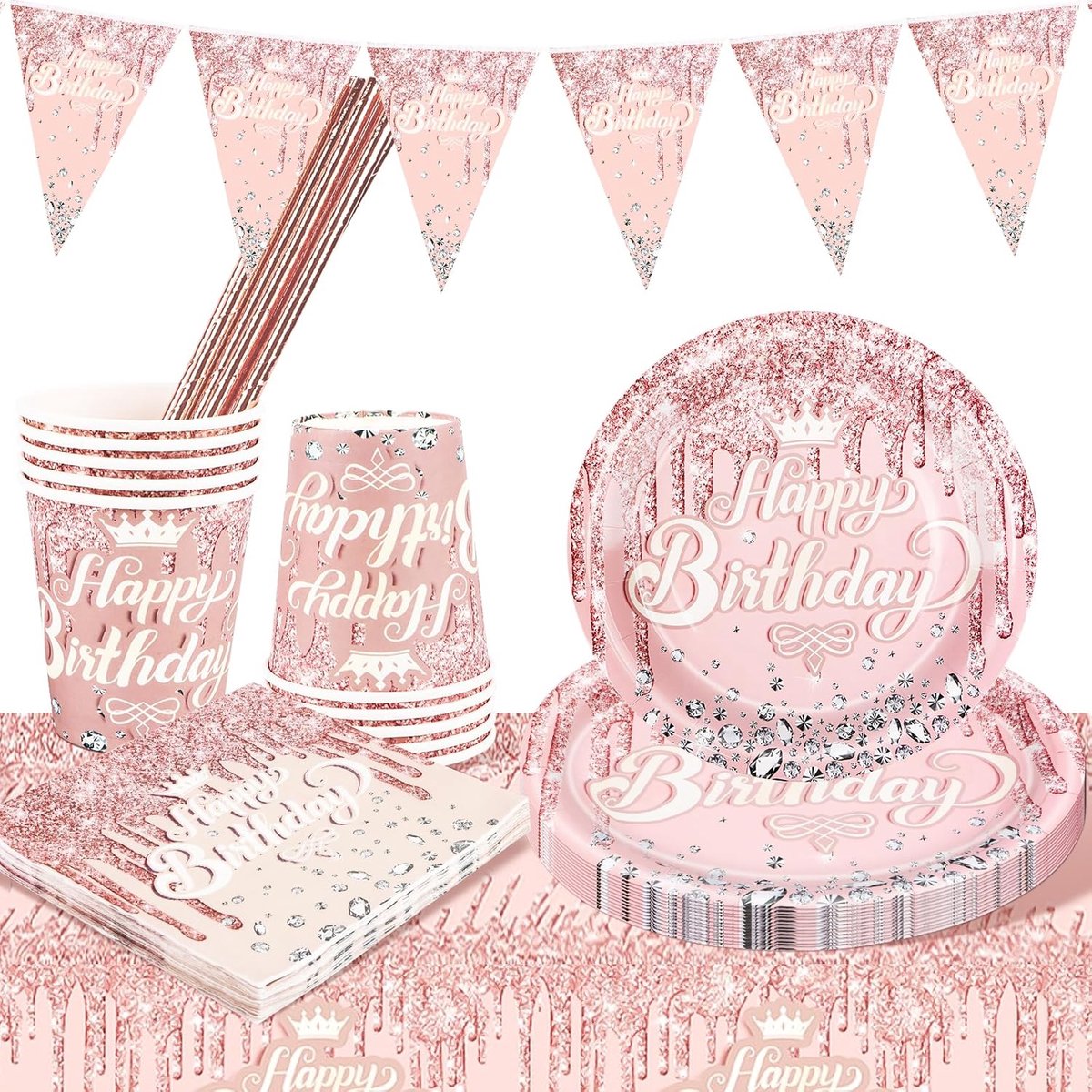Verjaardagsservies set - Roze goud - Feestdecoratie - Voor een mooie verjaardag - ShopVlot