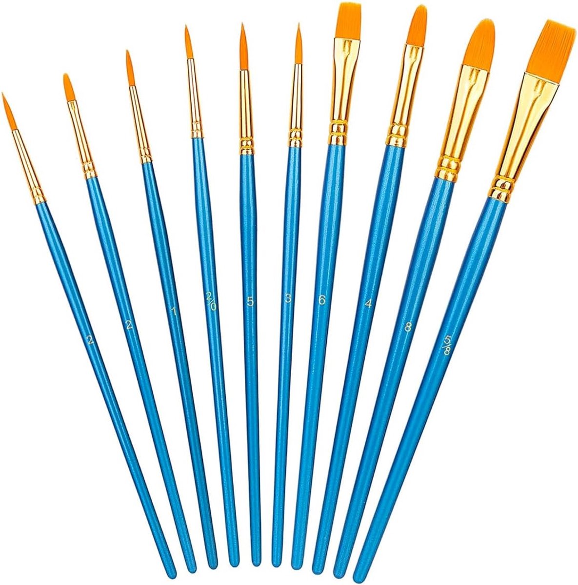 Verfkwasten set van 10 - Nylon kwasten - Ergonomisch handvat - Perfect voor acryl- en olie verf - ShopVlot