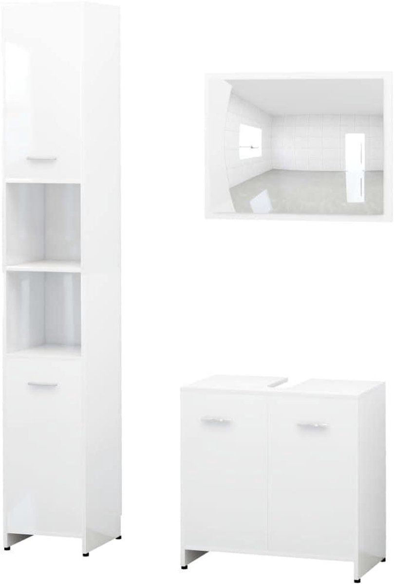 Badmeubelset met spiegel - Badkamerkast set - Badkamer organiseren - Veel opbergruimte - 30 x 30 x 1835 cm - Wit