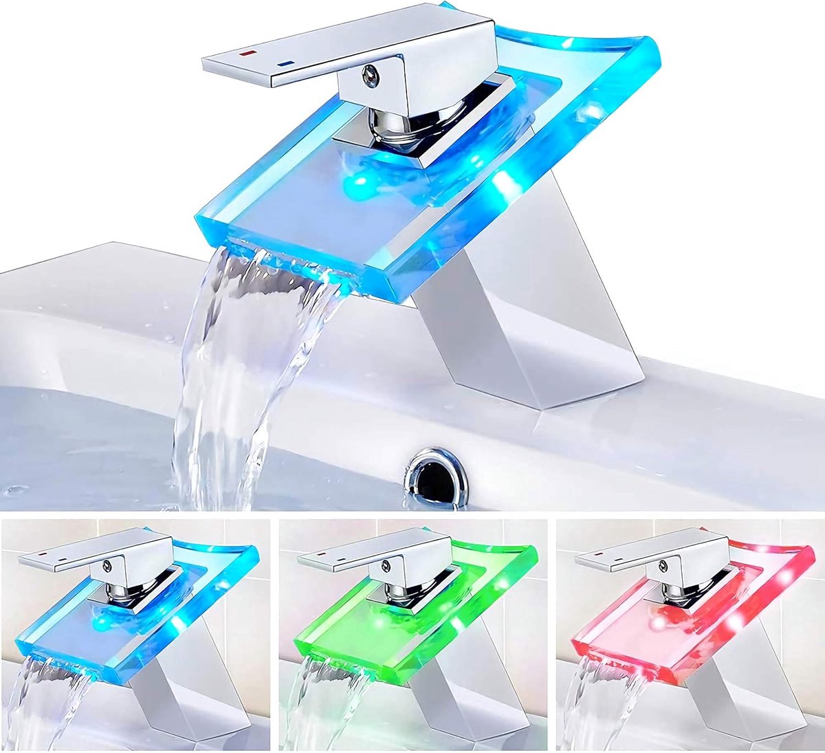 LED Kraan - Volledig Koper Waterval LED Kraan - Gekleurd Glas - Modern ontwerp met comfort - ShopVlot