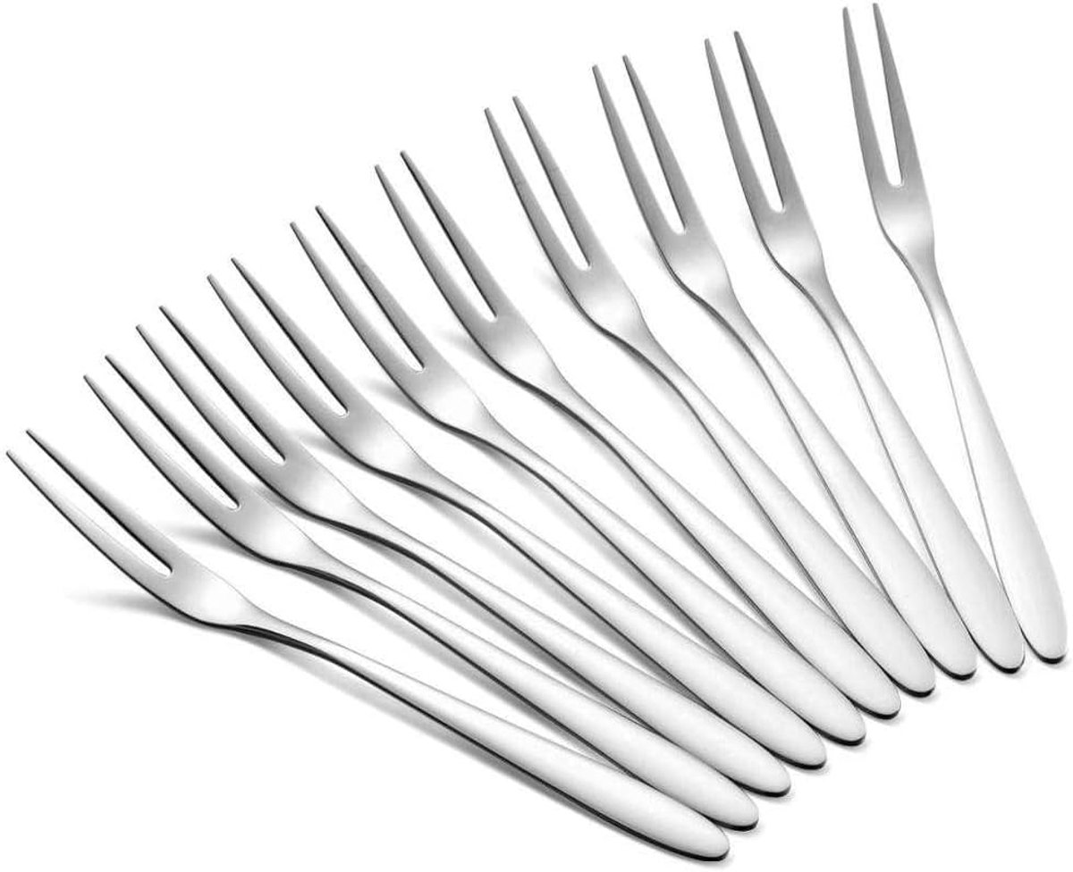 Appetizer vorken set 12-delig - 2-tands roestvrij staal - perfect voor desserts en fruit - elegante spiegelafwerking - ShopVlot