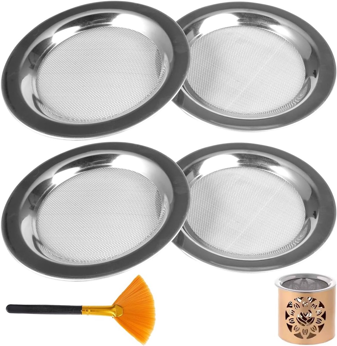 Rookzeef 10 cm - roestvrij staal - 4 stuks - inclusief reinigingsborstel voor meditatie - ShopVlot