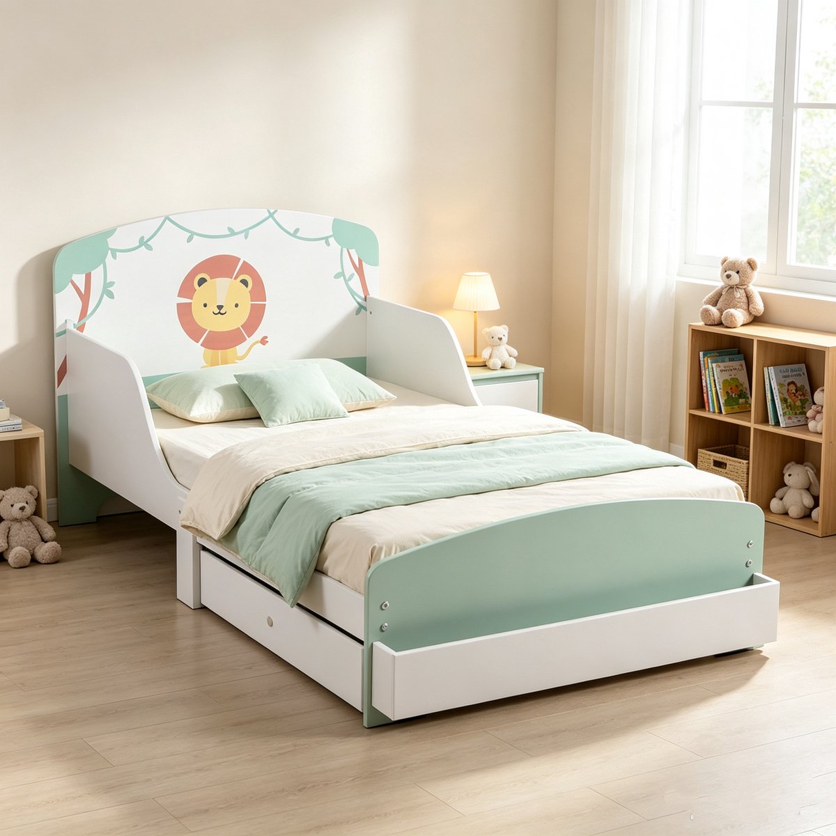 Kinderbed Kinderbed Wit-Mint Leeuw Peuterbed - afbeelding 5